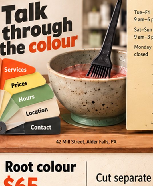 Hair colour salon homepage in clay tones